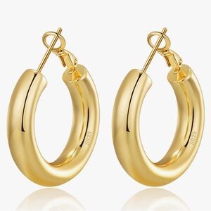 Lightweight Chunky Gold Hoop Earrings, 30mm NEW